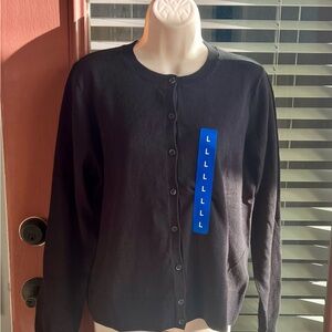 GAP Black Crewneck Button-Up Cardigan